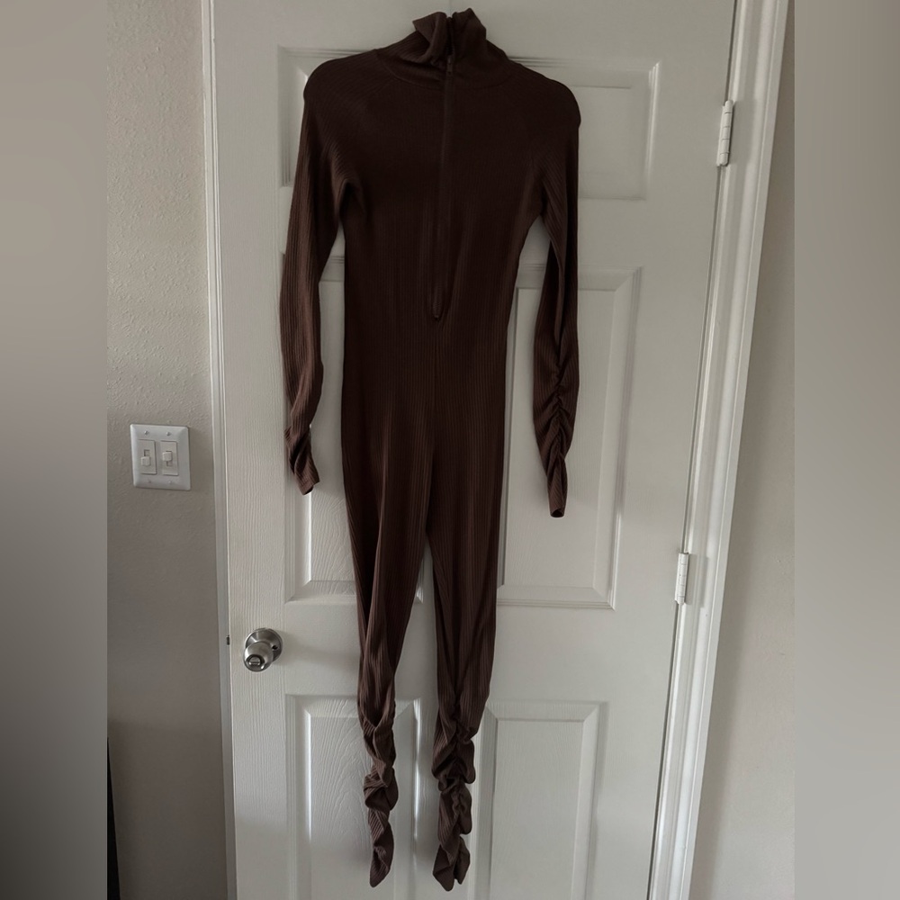 Brown scrunch leg jumpsuit